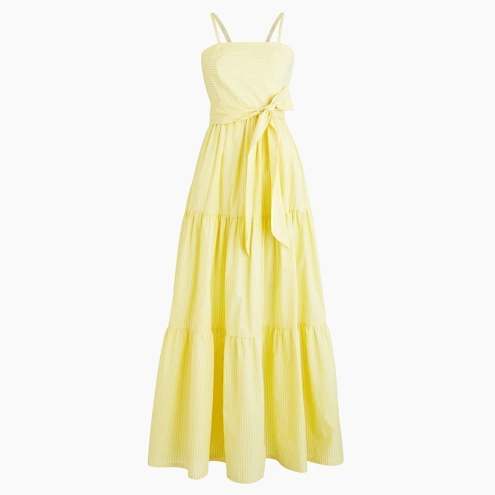 J Crew Yellow Striped Tiered Maxi Dress